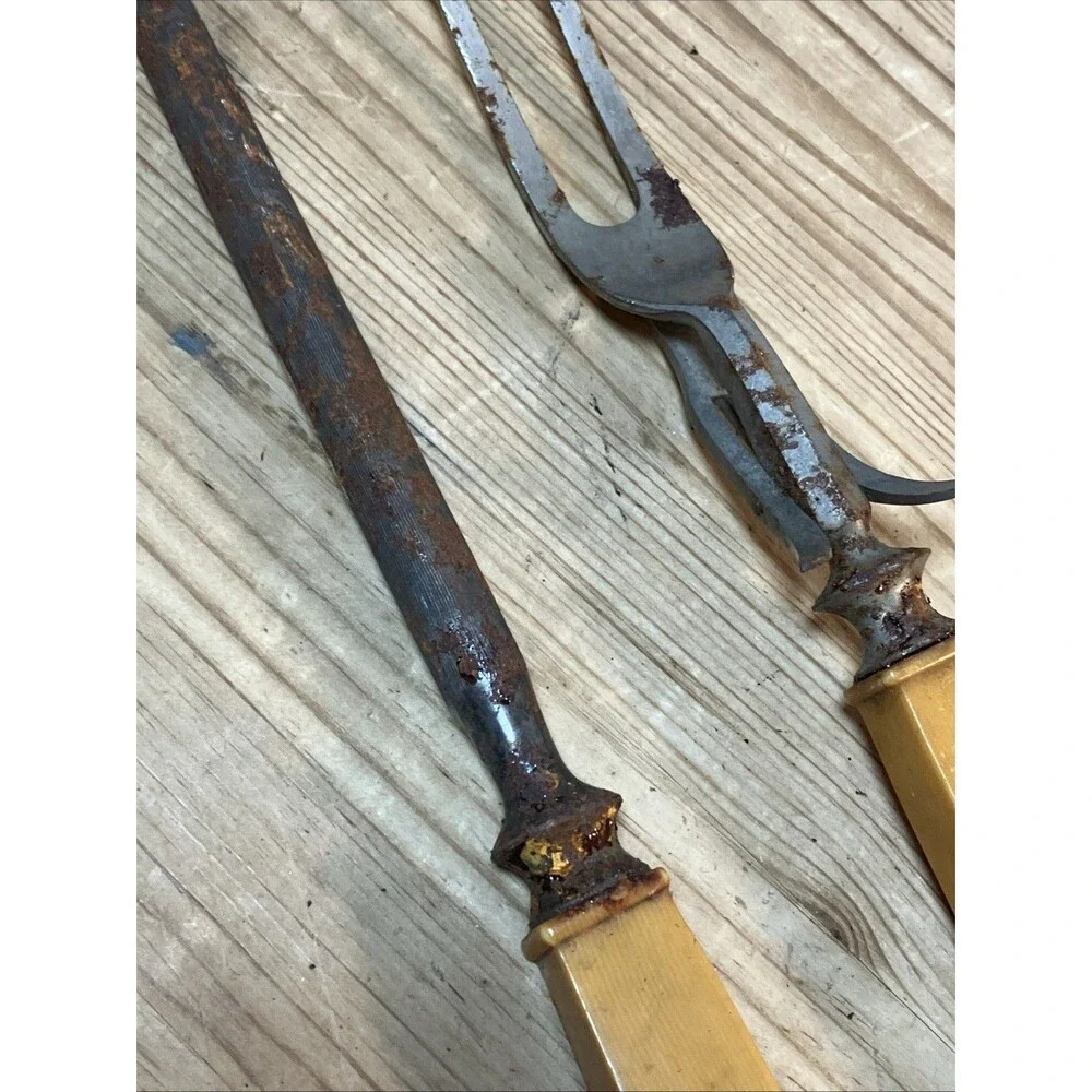 Antique VTG Bakelite Lot Carving Knife Fork Butterscotch Gold Plus Just A handle